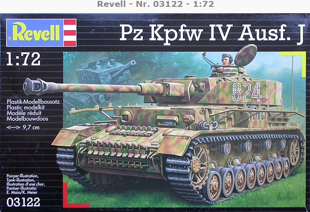计算机生成了可选文字: Reveli - Nr. 03122 - 1:72 Pz Kpfw IV Ausf. J 1:72 Plastik-Modellbausatz Plastic modelkit Modele Model bouwdoós 9,7 cm 03122 