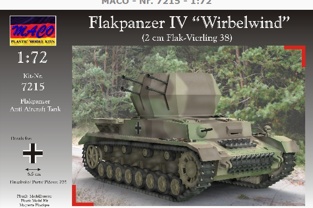 计算机生成了可选文字: Flakpanzer IV ' 'Wirbelwind" (2 cm Flak-Nicrling 38) 1:72 7215 Azti Aircr3ft Tank FirA-:lmi'o: 
